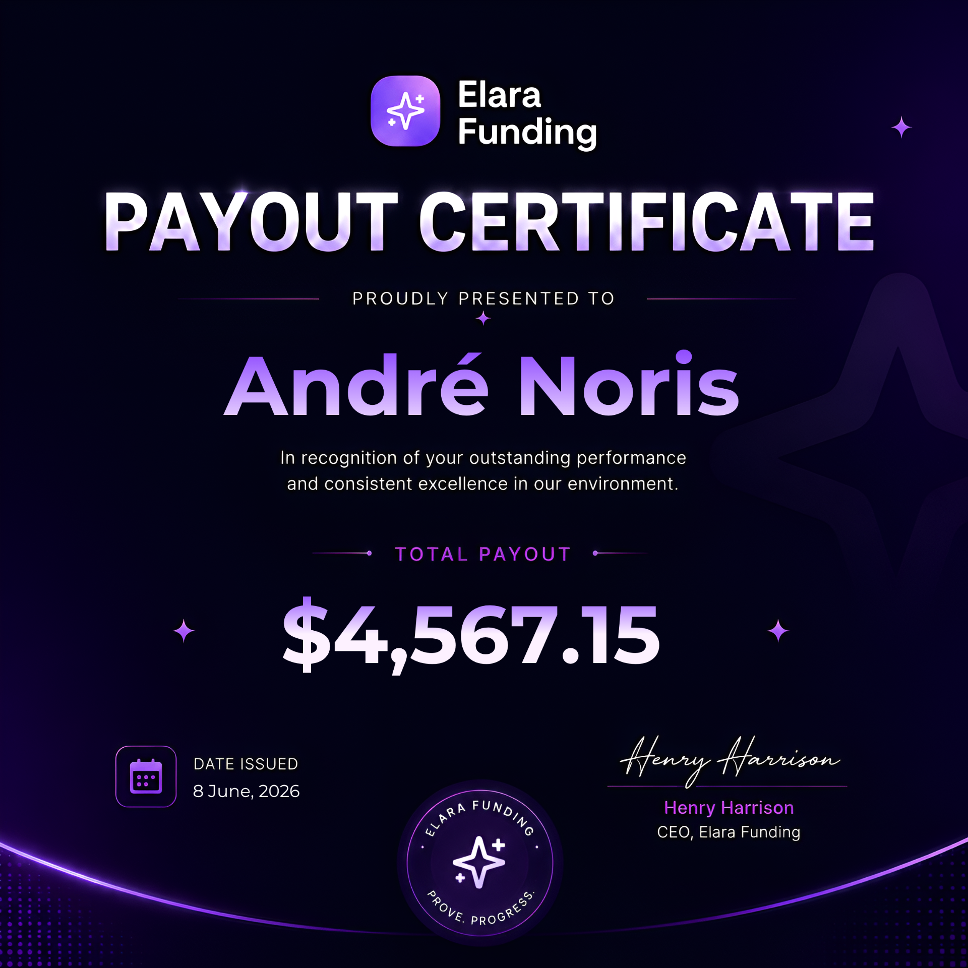 Payout Certificate - André Noris $4,567.15